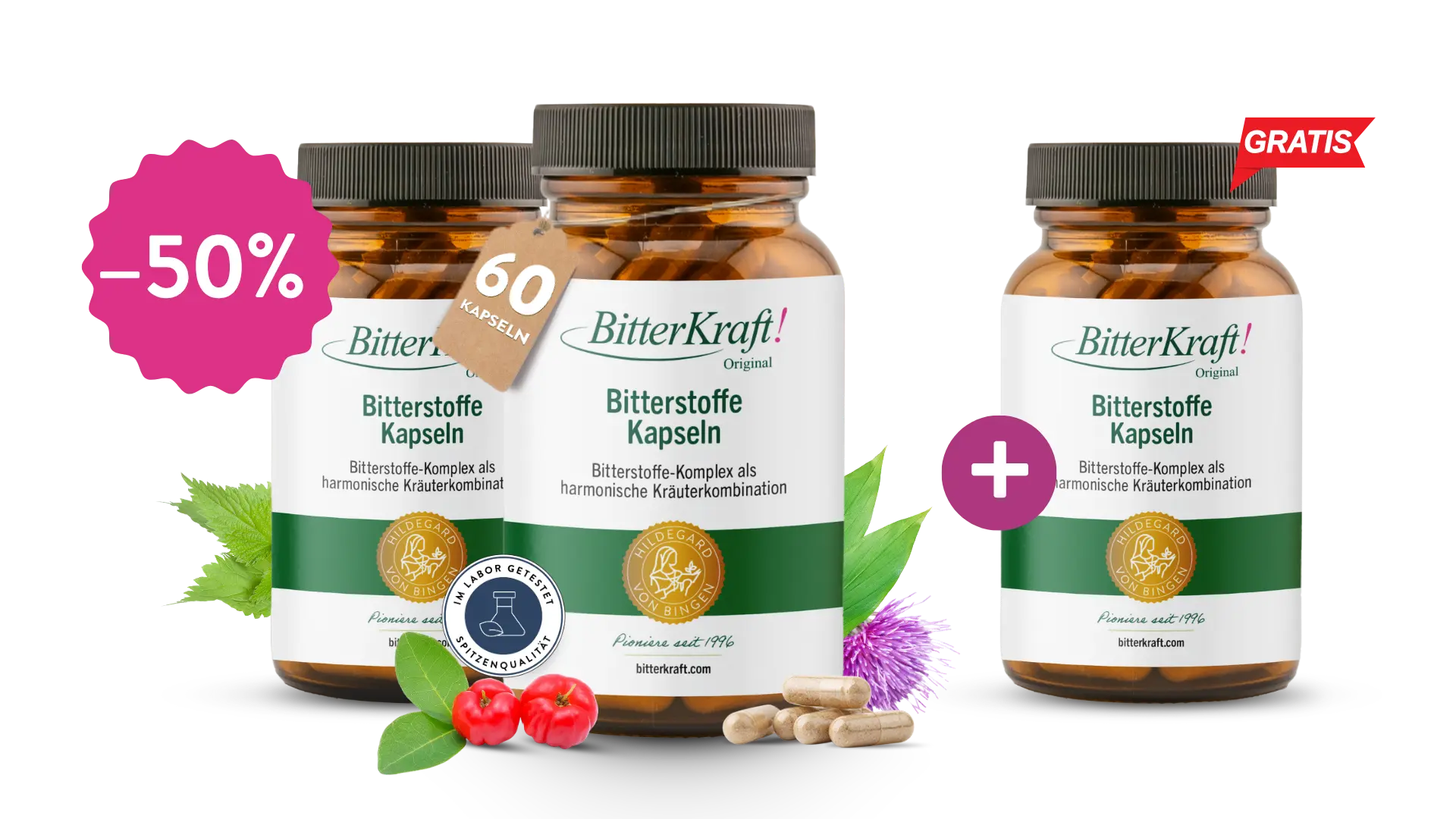 BitterKraft! Bitterstoffe Kapseln (60 Stück) Geburtstagspaket